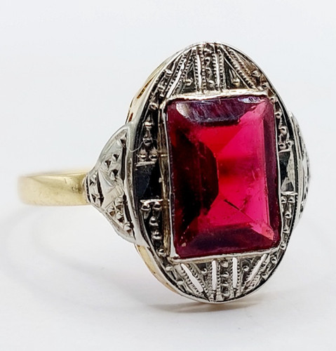 Anello art deco oro - 18k, pietra