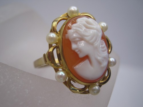 Anello vintage perla kamee - anello,